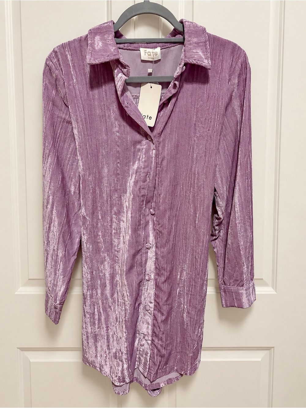 NWT Faye Lavender Crushed Velvet Button-Up Tunic